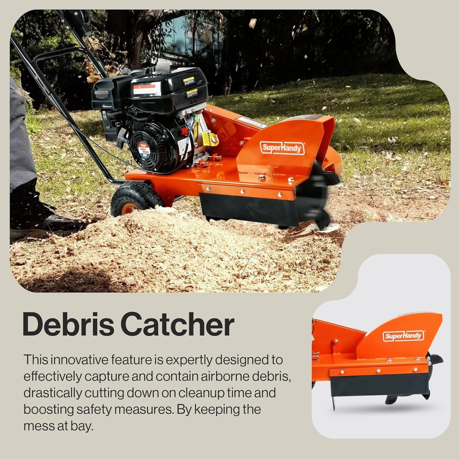 SuperHandy Compact Gas-Powered Stump Grinder - 9HP Motor, 12" Efficiency Cut, gallery