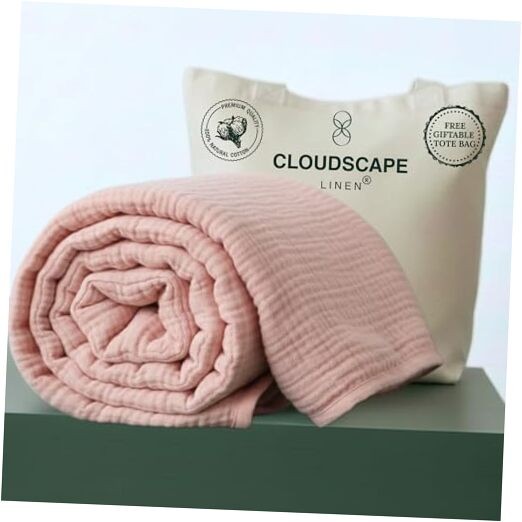 CLOUDSCAPE 100% Cotton Muslin Throw Blanket Throw (50"x70") 08: Seashell Pink gallery