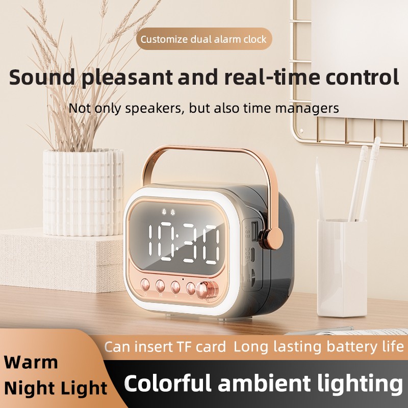 Digital Alarm Clock FM Radio Mirror LED Wireless Bluetooth Speaker Rechargeable gallery