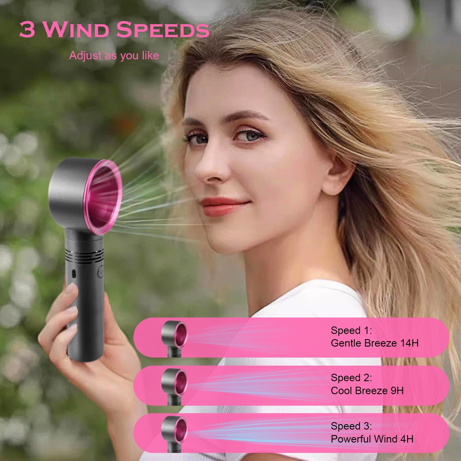 Portable Bladeless Fan, USB Rechargeable, 3 Speeds, Up to 10H, Hiking&Camping gallery