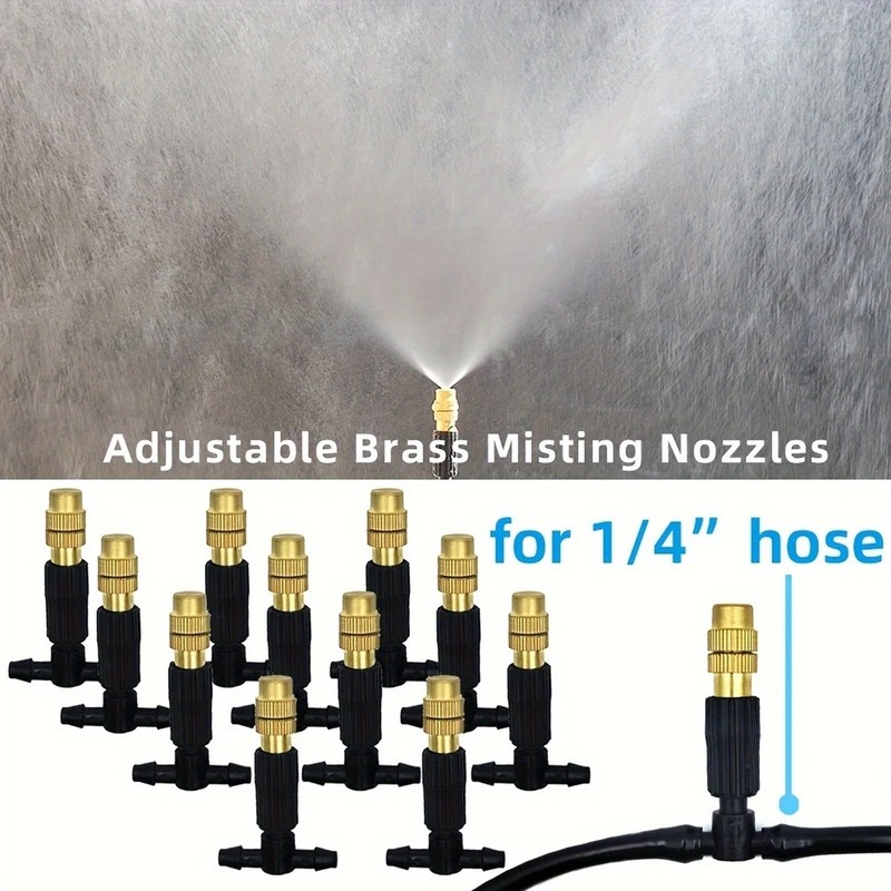 Outdoor Misting Cooling System Kit - Adjustable Brass Nozzles for Garden & Patio gallery