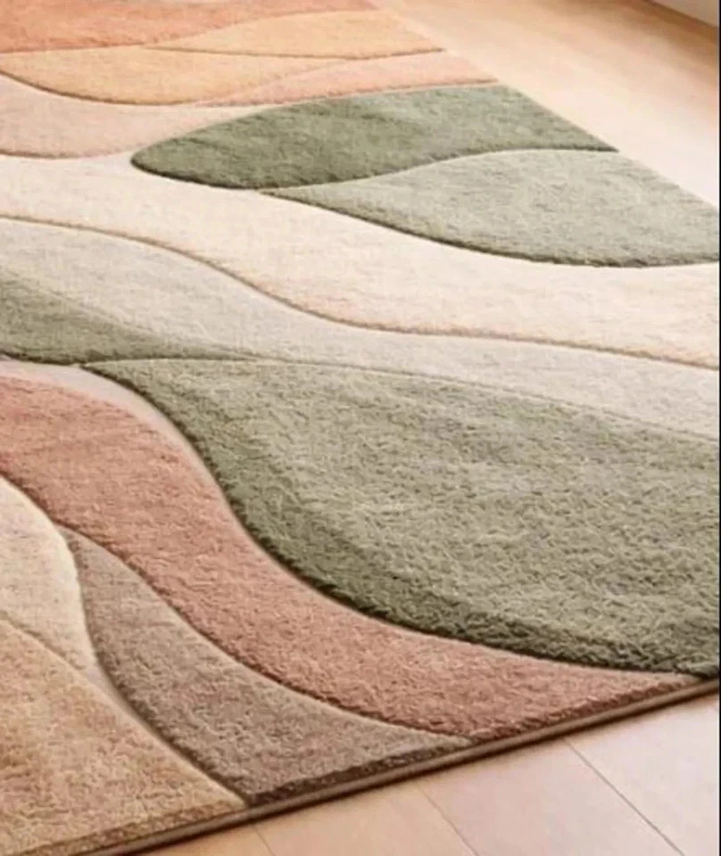 Modern Abstract Hand Tufted Area Rug in Sage Green Terracotta & Beige High Low gallery