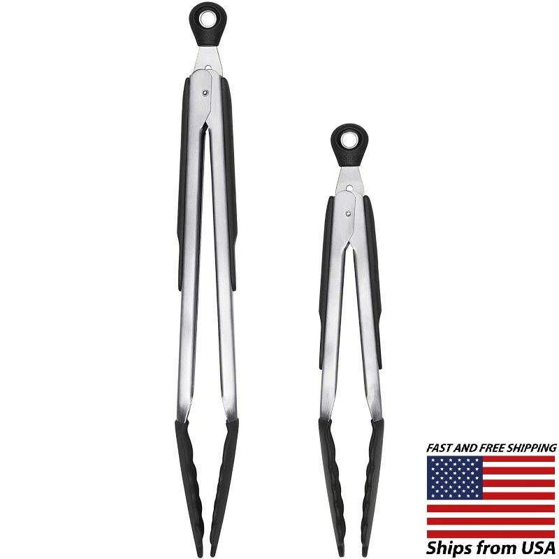 OXO Good Grips 9"-12" Kitchen Tongs With Stainless Steel Body And Silicone Heads gallery