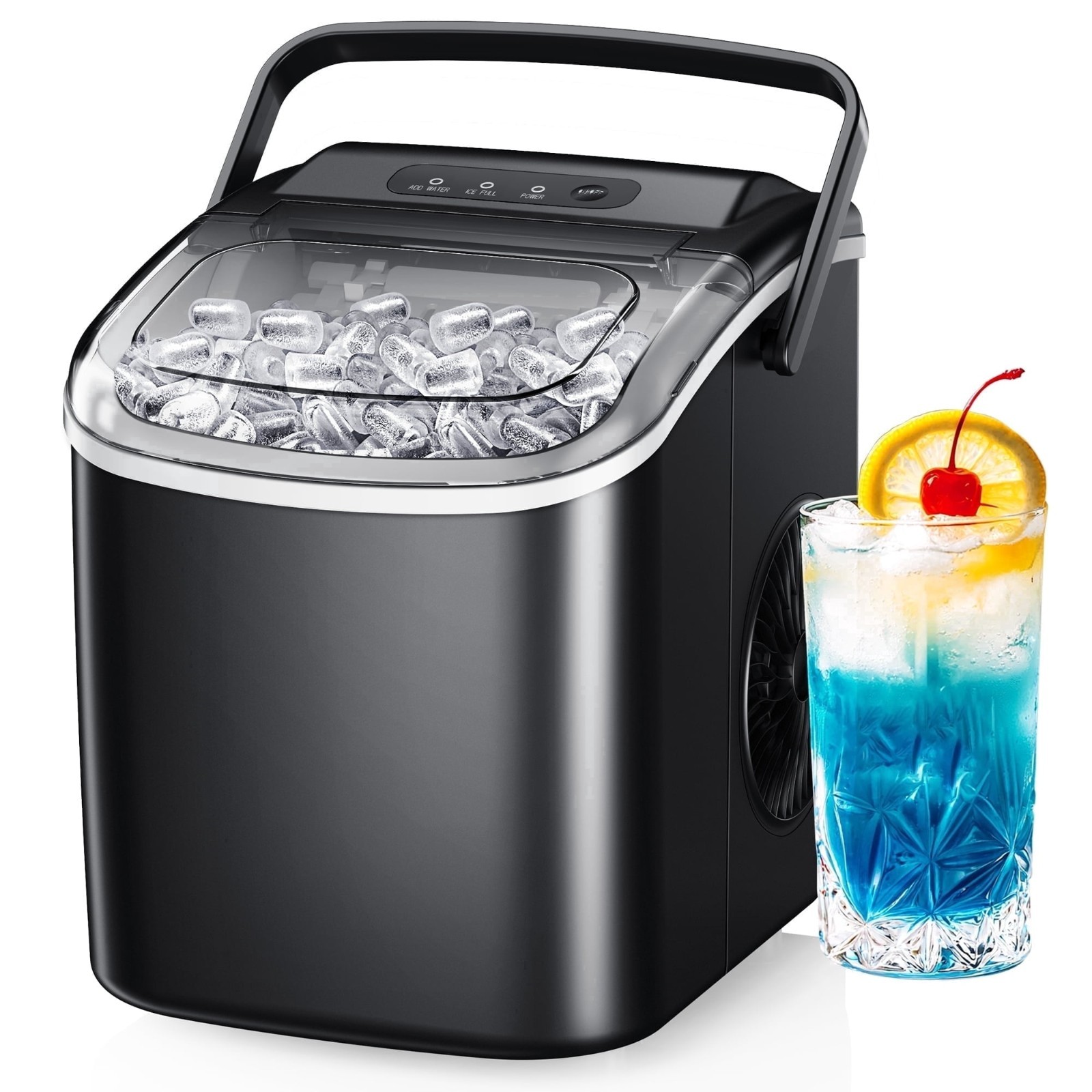 Simzlife 26 lbs/24H Countertop Ice Maker Machine, 9 Bullet-Shaped Ice in 6 Min gallery