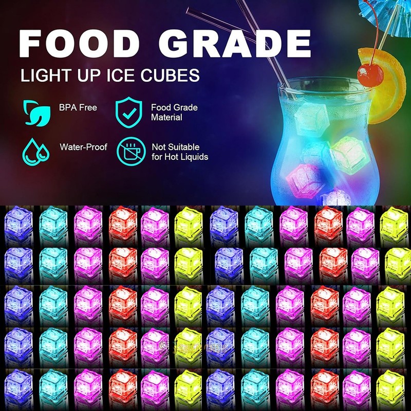 12-96x Waterproof Glow LED Ice Cubes with Liquid Sensor for Wedding Party Drinks gallery