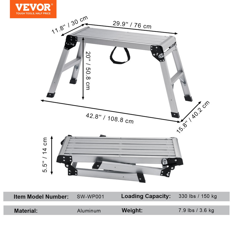 VEVOR Folding Work Platform, 330 lbs Load Capacity, Aluminum Drywall Stool Ladde gallery