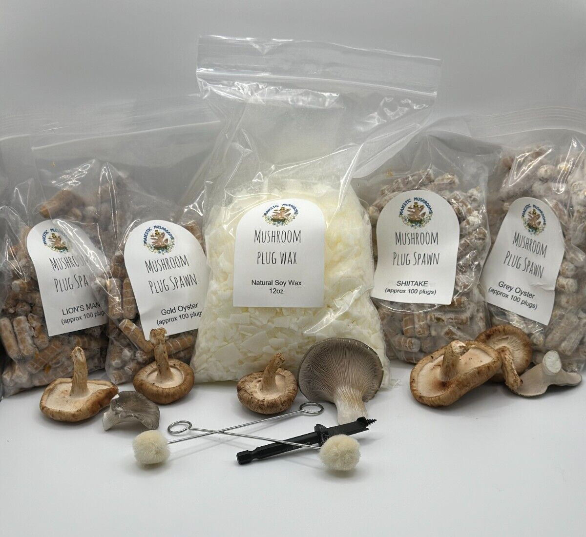 Mushroom plug spawn variety pack & drill/wax combo (4 100 packs) gallery