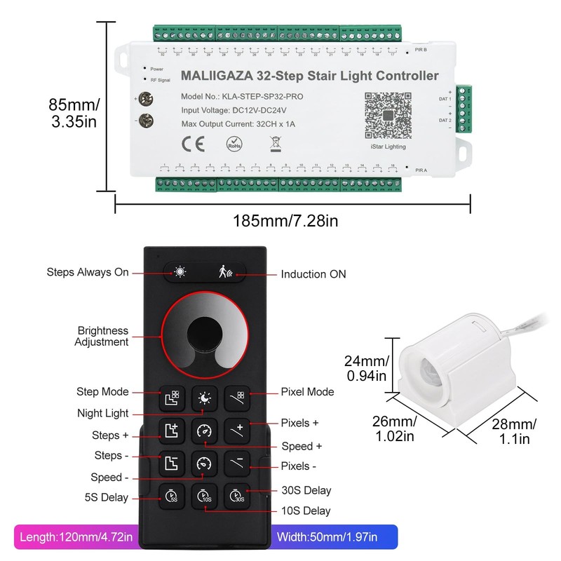 Stair Light Controller, Upgraded Controlled by APP & Remote 32 Channel PIR Dy... gallery