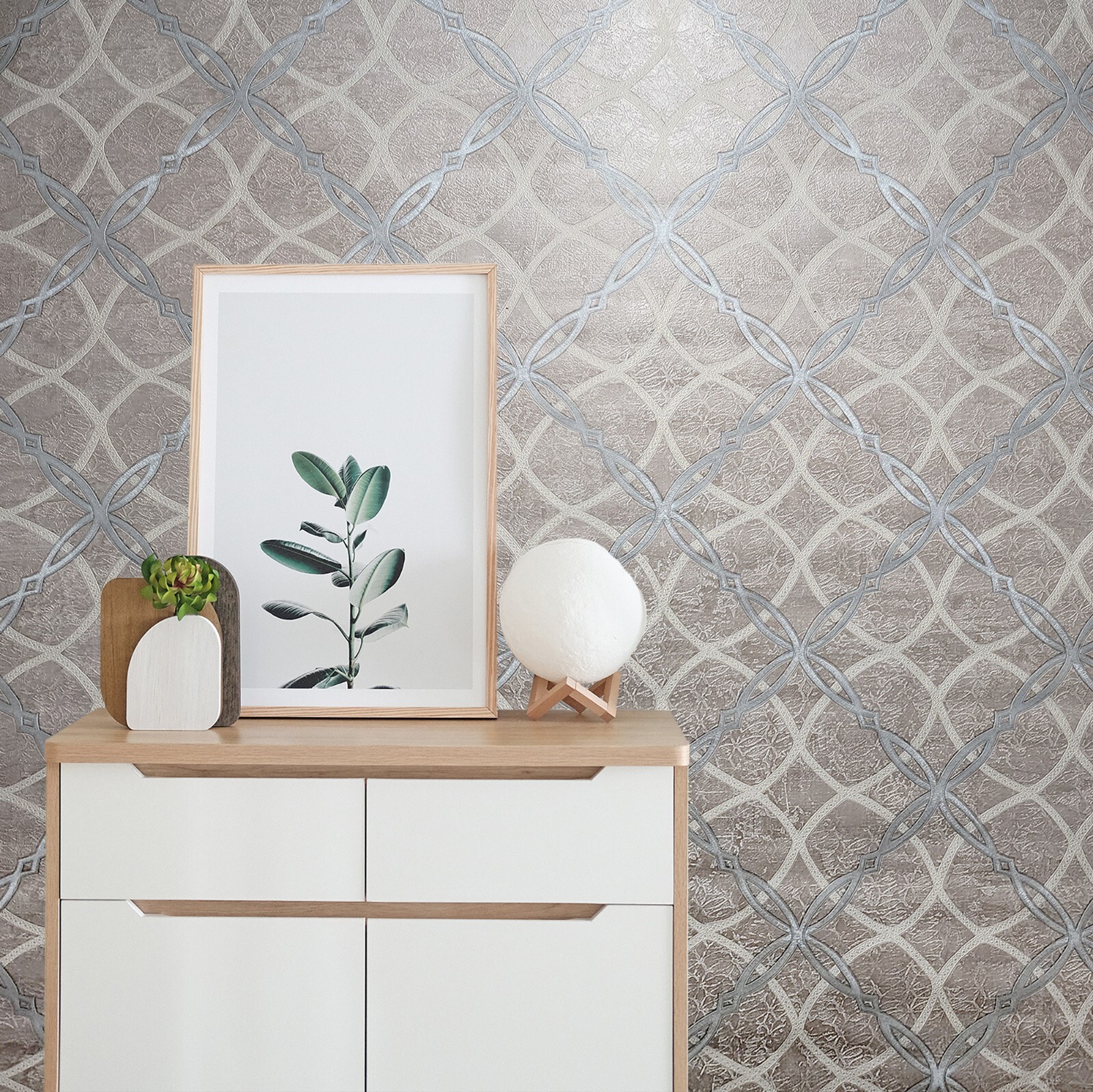 Tan brass gray silver gold metallic diamond trellis textured modern Wallpaper 3D gallery