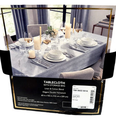Fieldcrest Luxury Herringbone Tablecloth Gray Linen Blend Hemstitch 60″ x 102″
