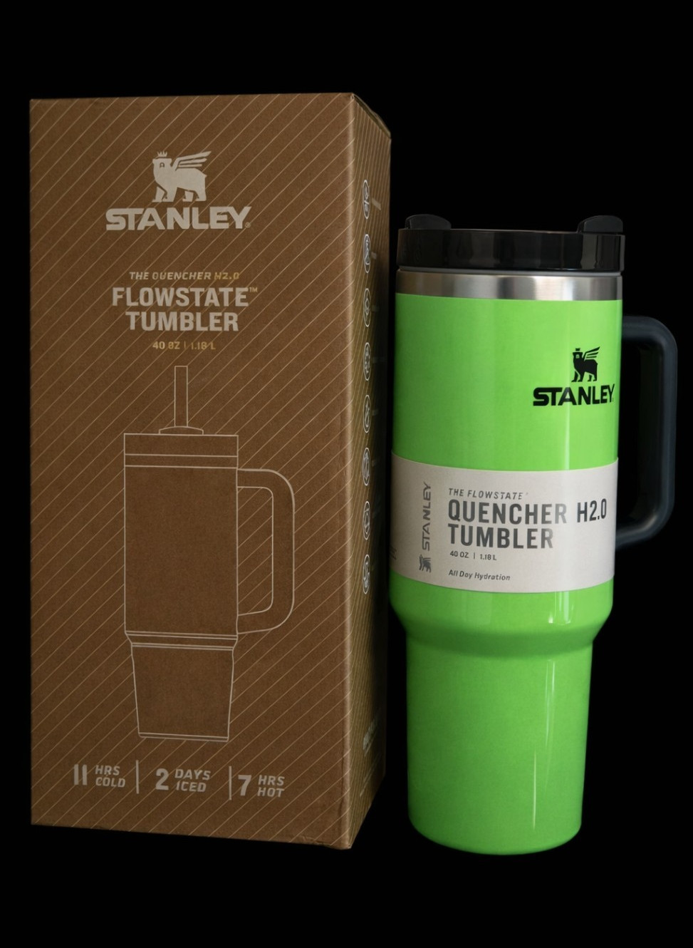 Stanley Quencher H2.0 FlowState 40 oz Green/Black Tumbler w/ Handle & Lid gallery