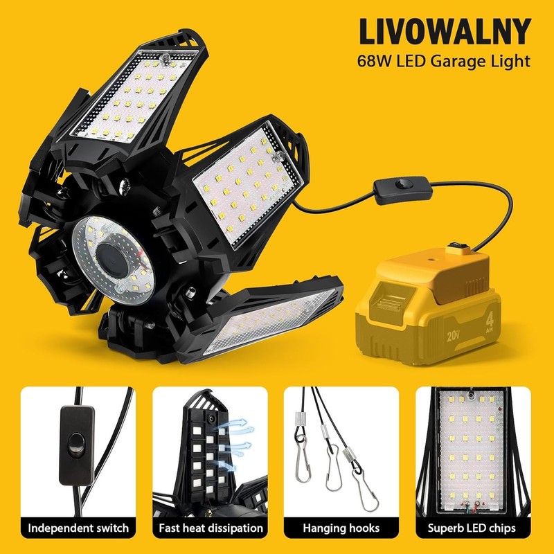LED Work Light Compatible with Dewalt 20V Battery, 68W 6800LM LED Garage Flood L gallery