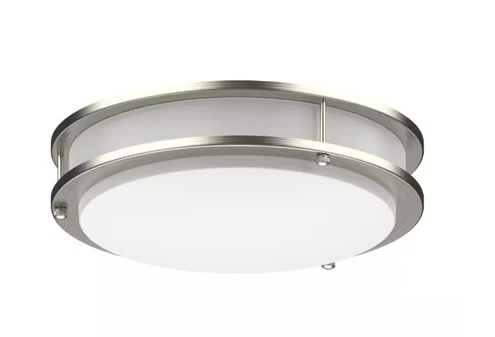DYMOND 14" Double Ring LED Flush Mount Light Fixture Brushed Nickel-Used gallery