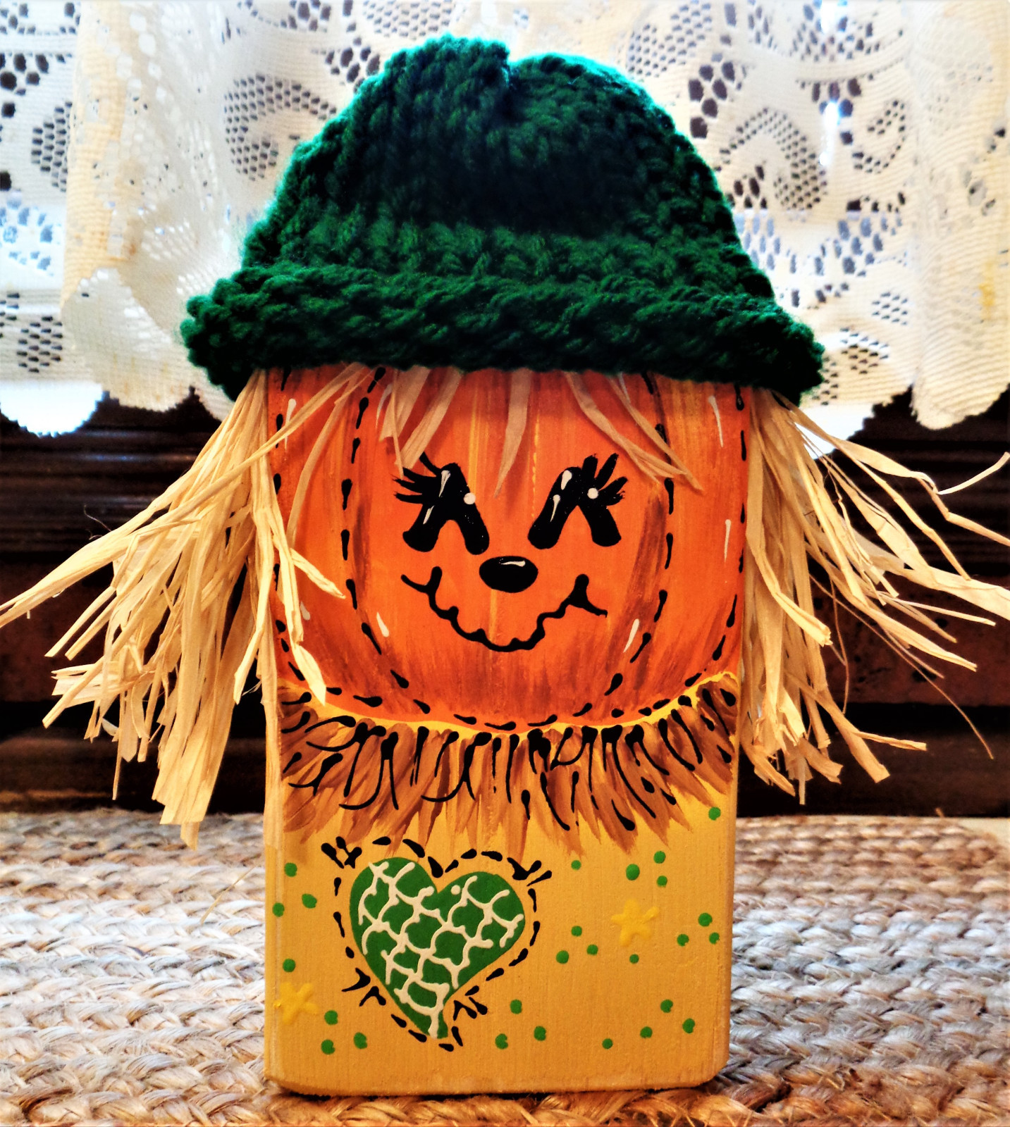 RUSTIC DISTRESSED WOOD BLOCK Scarecrow SHELF SITTER Halloween Fall Autumn Decor gallery