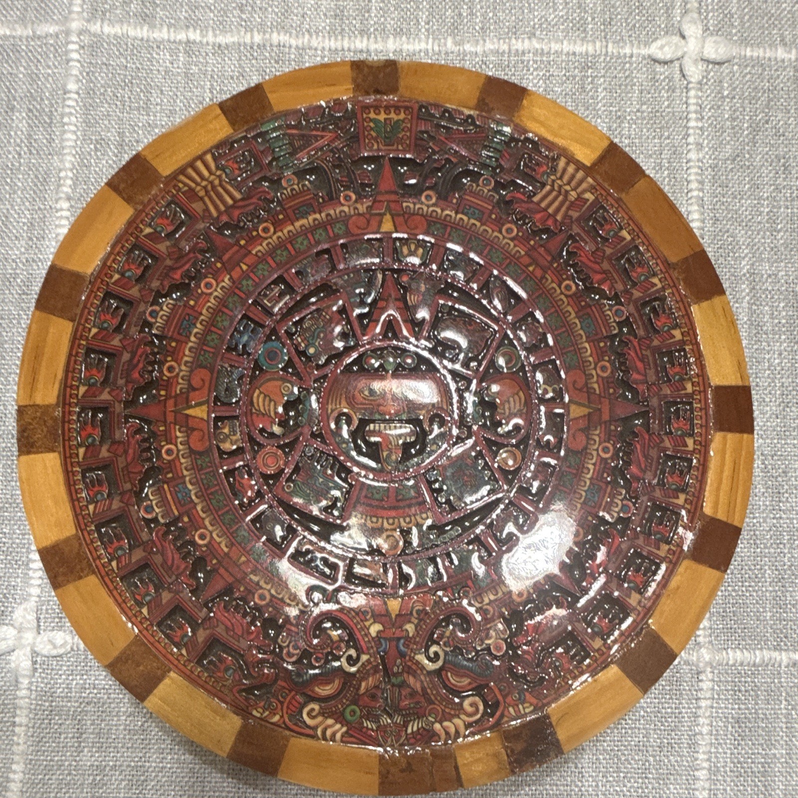Round Wood, Aztec Calendar,Medium Brown Wood, Hanging Hook gallery