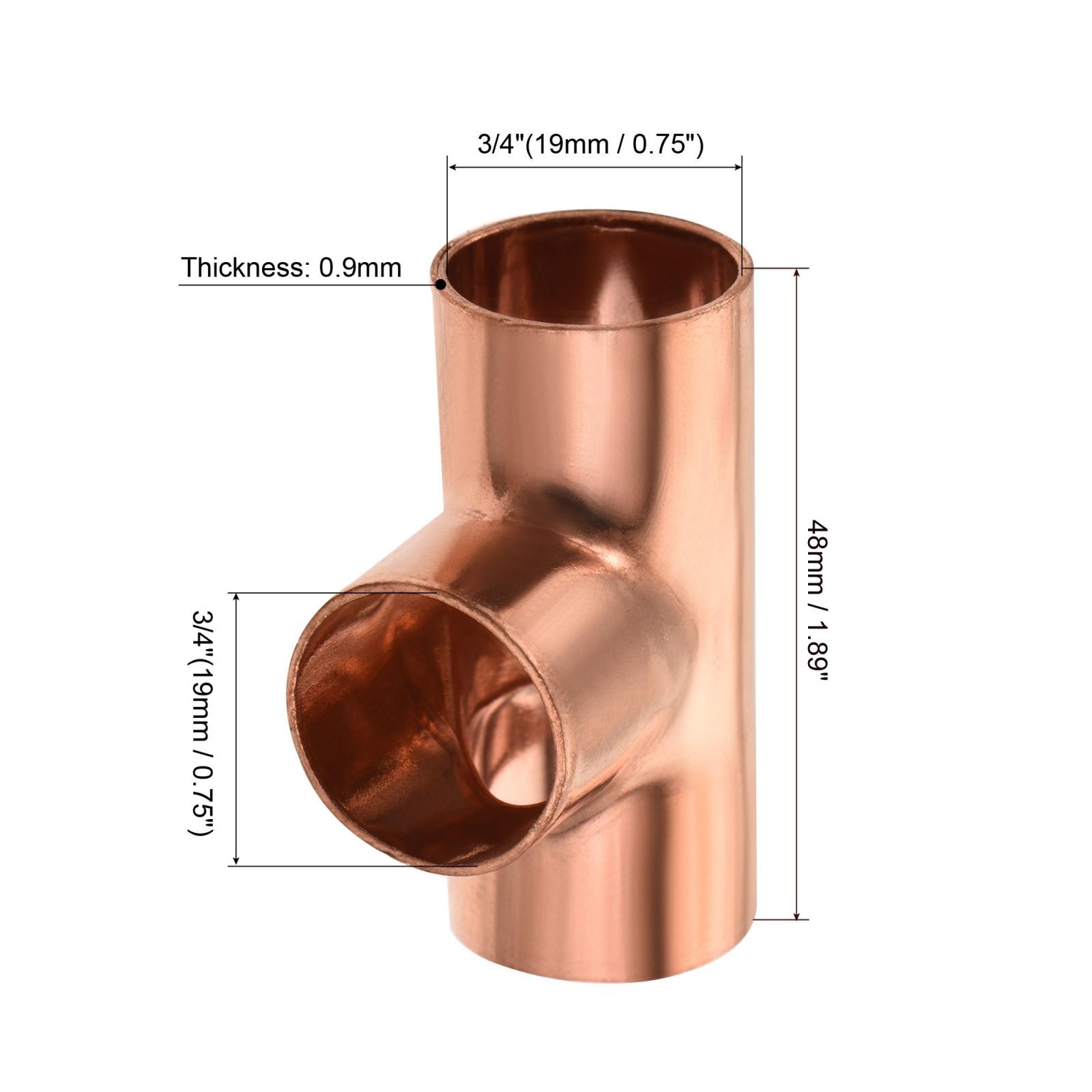 2 pack Tee Copper Fitting 3 Way Welding Joint 3/4 Inch ID gallery