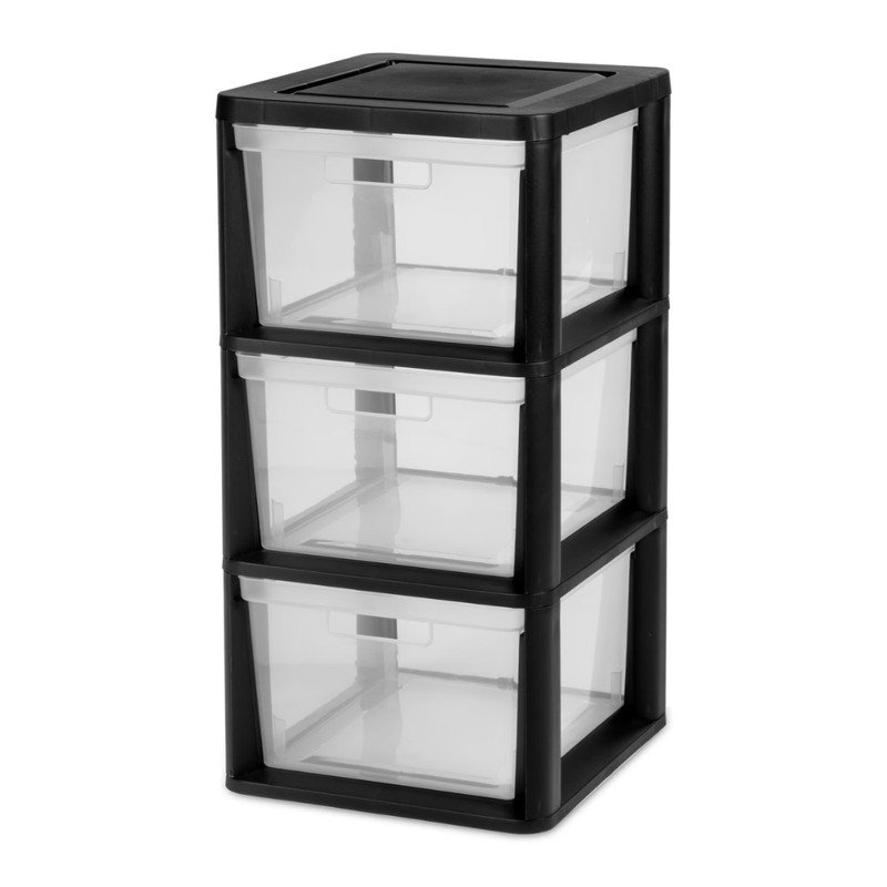 2Pack Sterilite Medium 3 Drawer Tower Plastic Storage Bins Organizer Unit, Black gallery