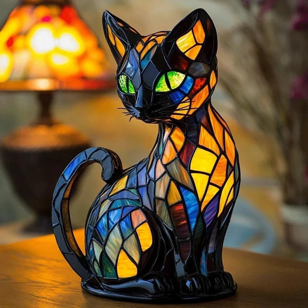 Cat Lamp,Retro Cats Stained Resin Cat Tabletop Night Light,Stained Animal Lam... gallery