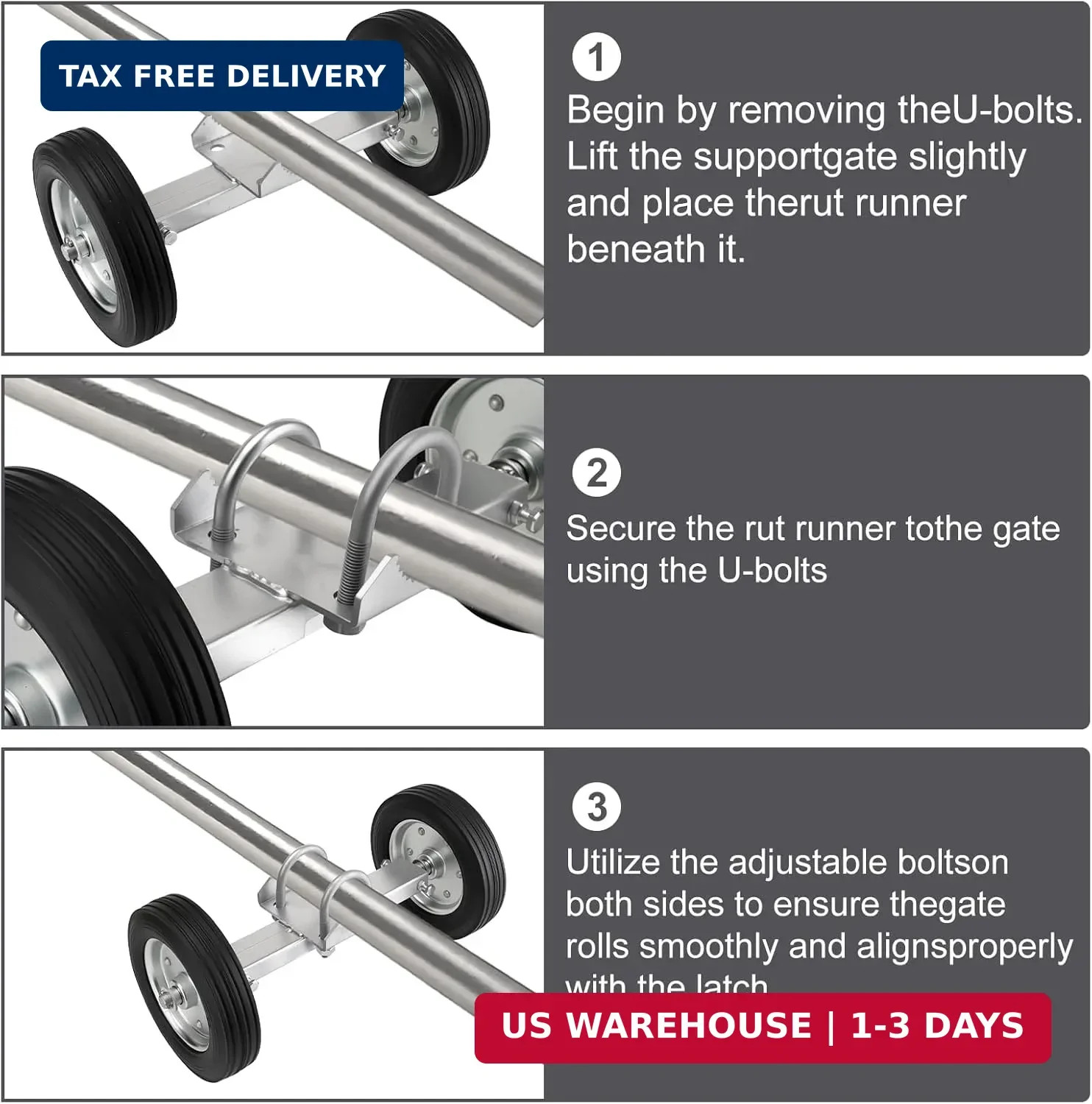 Adjustable Sliding Gate Wheel, 6" Tensioner Set with Mounting Bracket and U-Bolt gallery