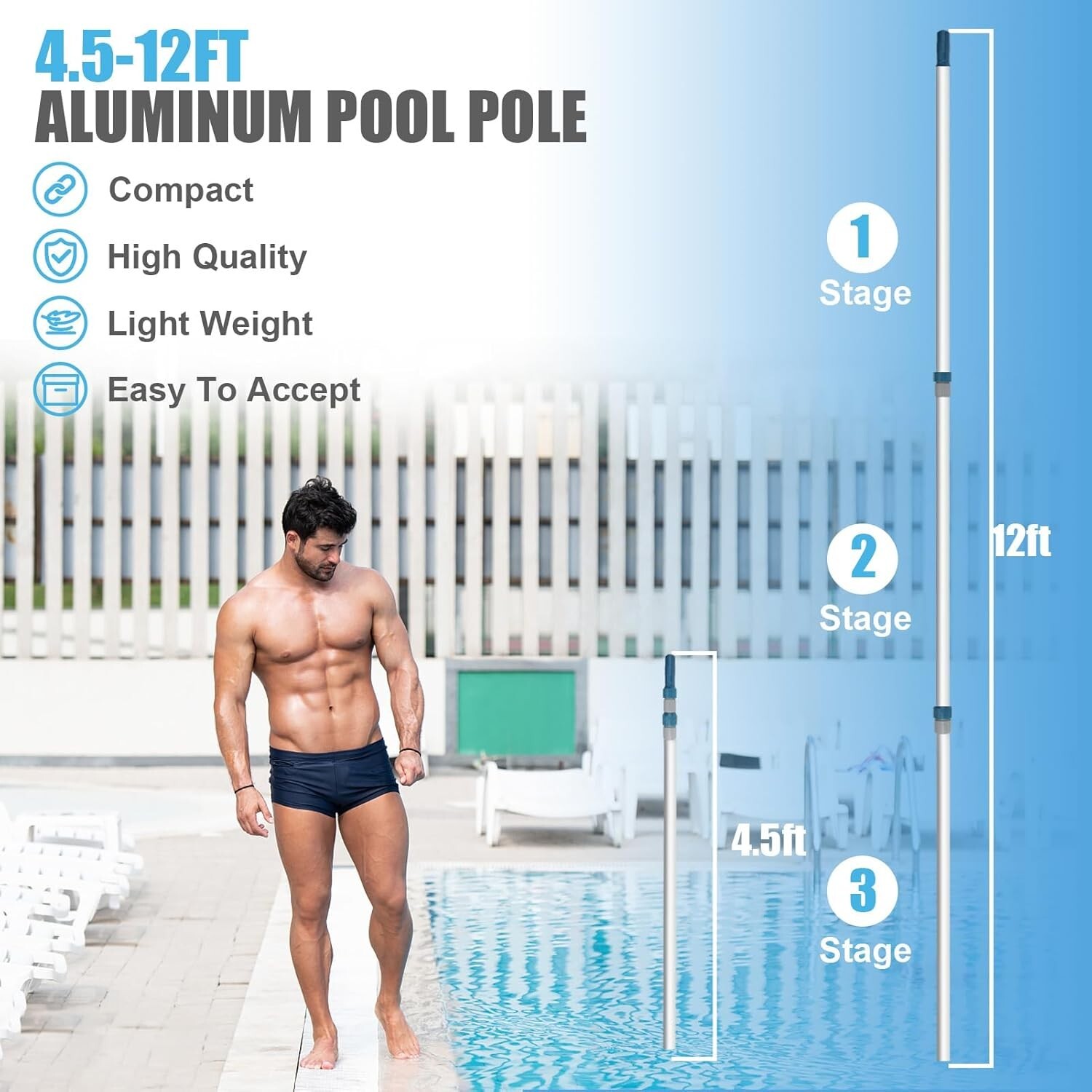 Pool Pole - Professional 12 Foot Telescoping Swimming Pool Cleaning Poles, Adjus gallery