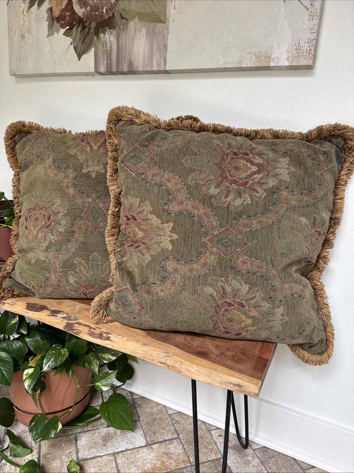 Large Floral Tapestry Throw Pillows Fringe Trim Cottage Traditional Decor gallery