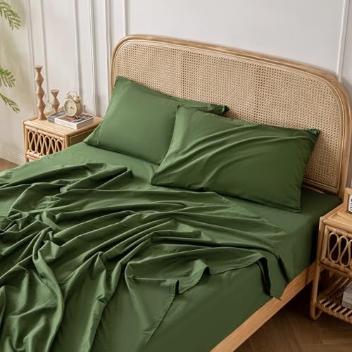100% Washed Cotton Linen Feel Sheet Set Size, 4 Pieces Deep Pocket Queen Green gallery