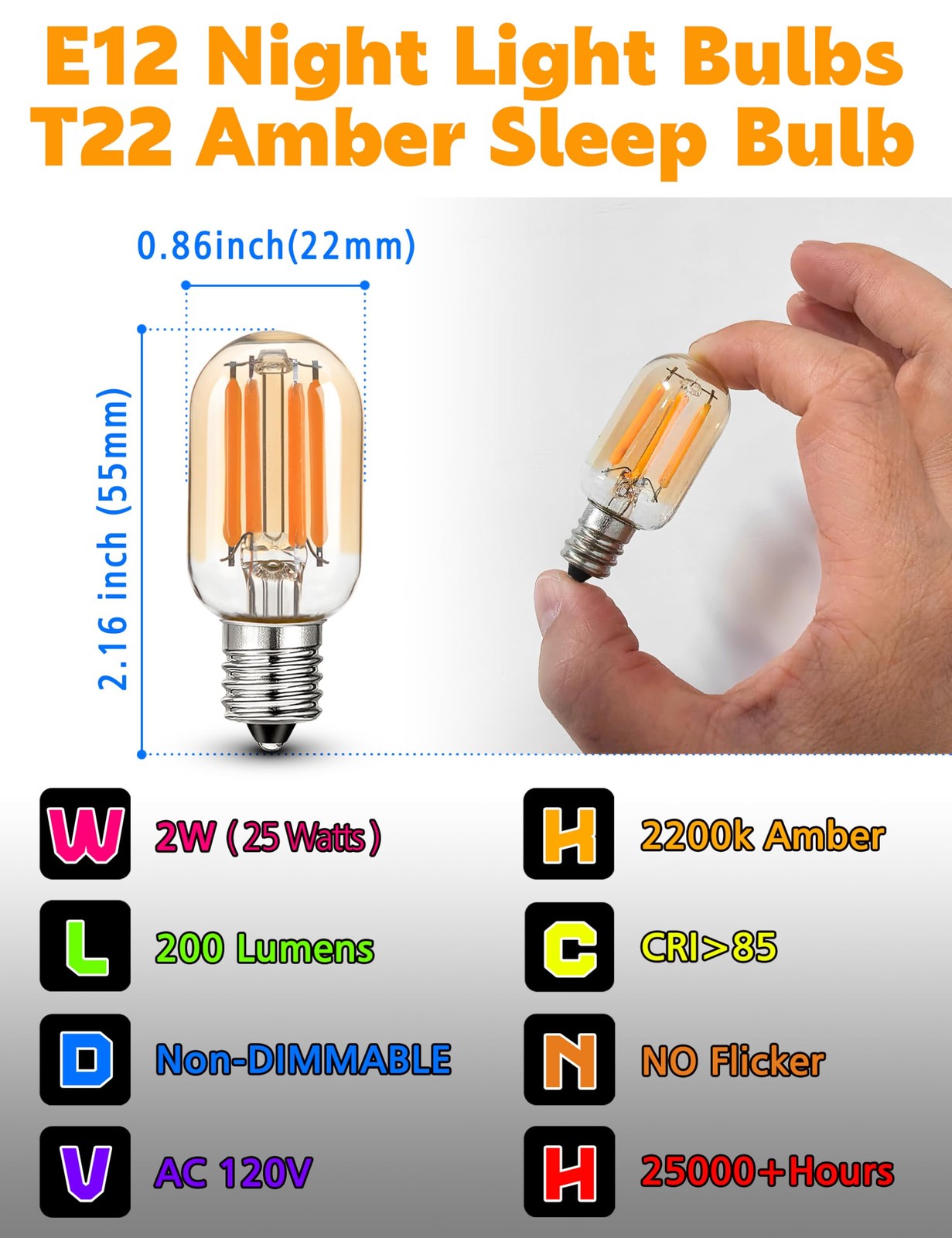 LED Night Light Bulbs E12 Salt lamp Bulb 2w 200lm, 15W-20W Equivalent, 2200k ... gallery
