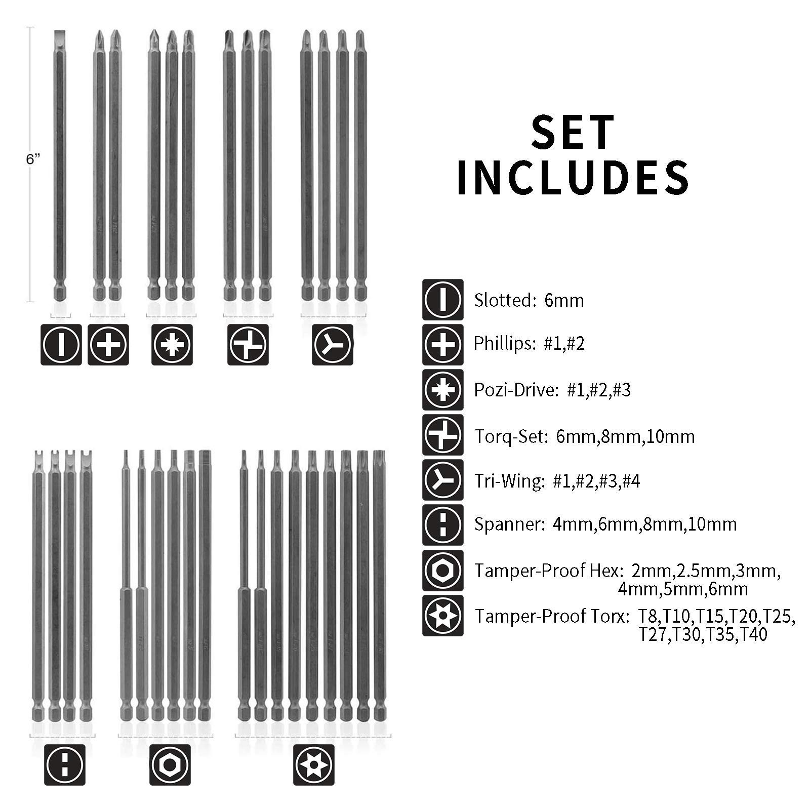 32 Piece 6 Inch Extra Long Security Screwdriver Bit Set gallery