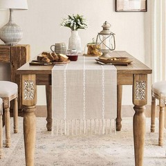 Rustic Table Runner Rustic Farmhouse 13“ x 72” Braided Striped Linen Cream Ta…