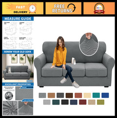 4-Piece Stretch Sofa Cover Set for 3-Cushion Couch, Anti-Slip, Soft & Thick, Lig