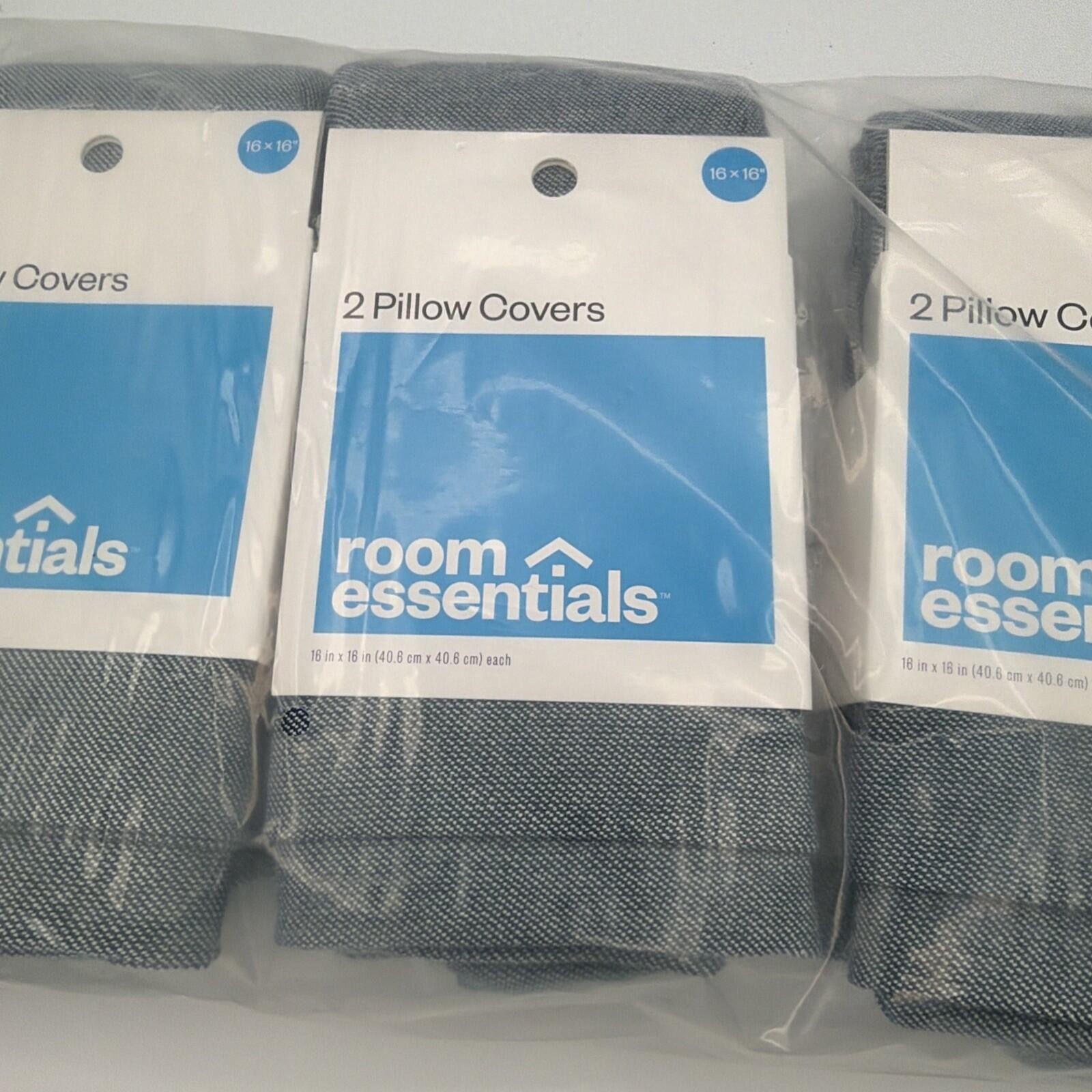 Lot 8 Room Essentials Poly / Cotton Blend Blue Jean Pillow Covers 16"x16” NWT gallery