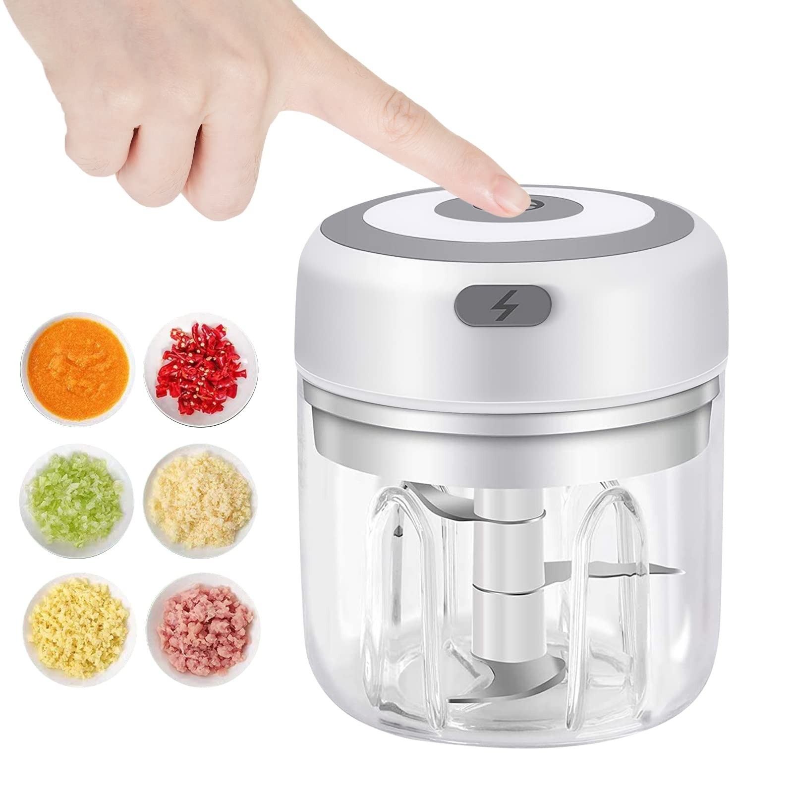 300ML Electric Garlic Chopper, 6 Blades Garlic Grinder Mini Vegetable Chopper,US gallery