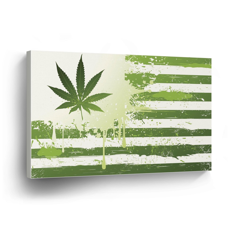 SMOKE WEED WALL ART Marijuana Leaf on American Flag Canvas Print Home Decor