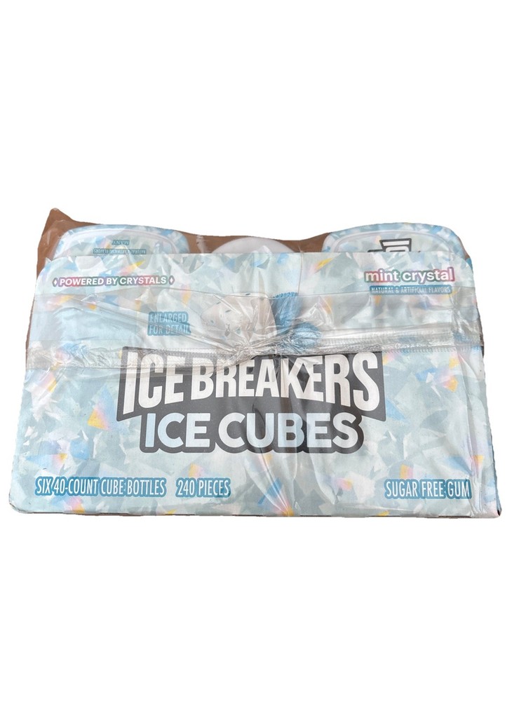 (6)ICE BREAKERS Ice Cubes Mint Crystal Sugar Free Gum, 40pcs Per BB 08/26