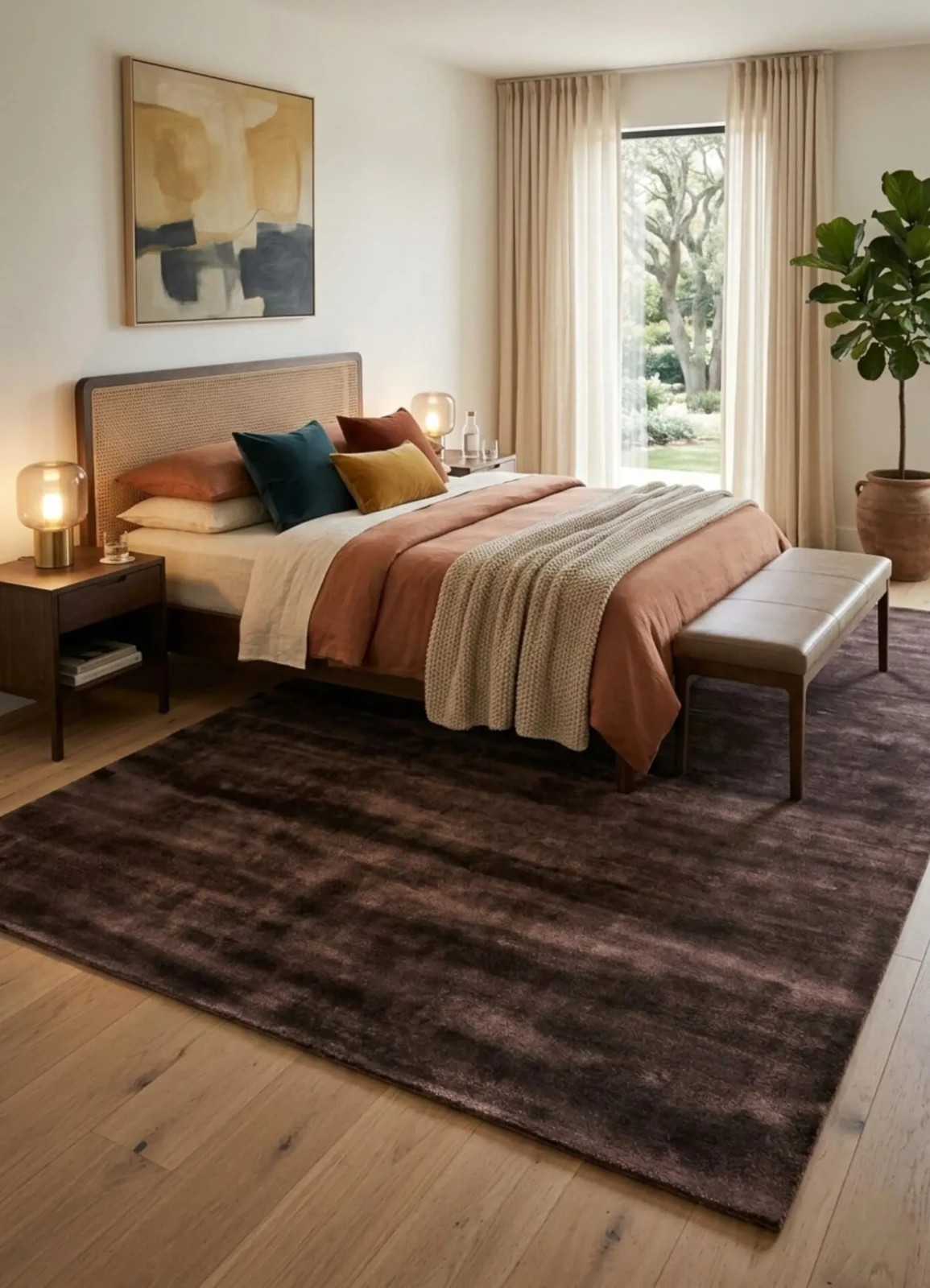 Dark Brown Viscose Silk Rug, Solid Chocolate Area Rug, Handmade Soft Bedroom gallery