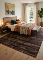 Dark Brown Viscose Silk Rug, Solid Chocolate Area Rug, Handmade Soft Bedroom