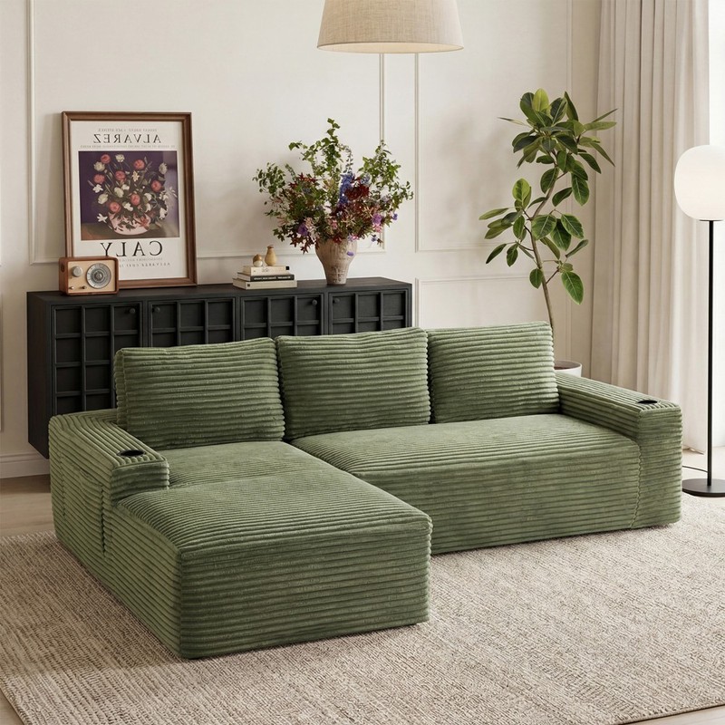 Sectional Sofa Couch with Left Chaise,4 Seater Modular Boneless Sofa,Cup Holder gallery
