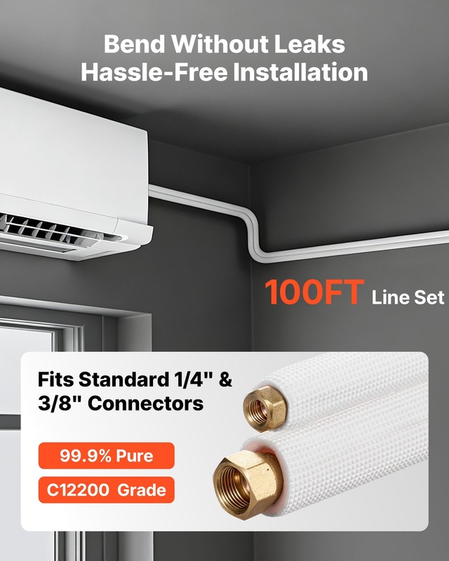 VEVOR 100ft Mini Split Line Set 1/4 3/8 OD AC Copper White PE Insulated Coil gallery