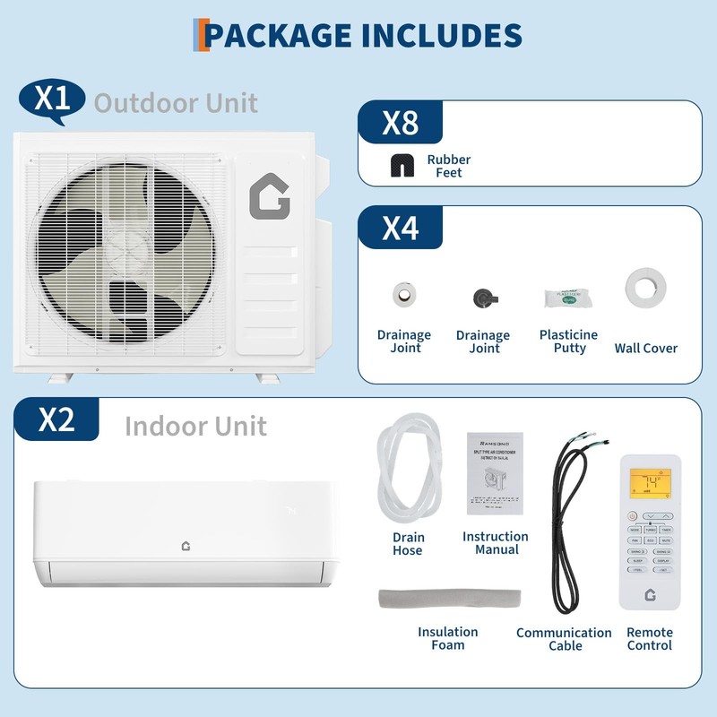 18000BTU Dual 2 Zone Mini Split Air Conditioner/Heating System(12K+12K) 24 Seer2 gallery