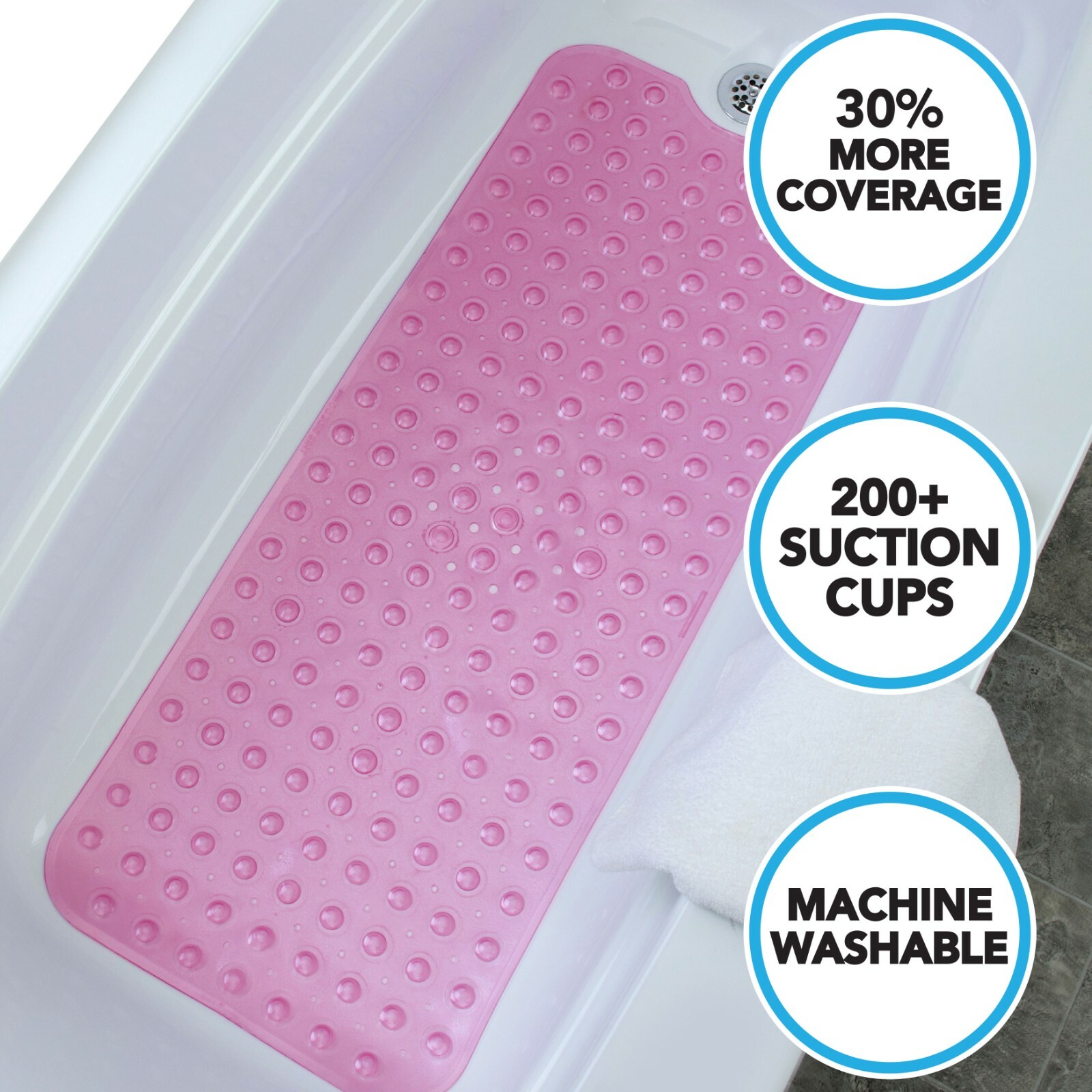Pink Extra Long Bath Mat: 16"W x 39"L In-Tub Mat with Suction Cups gallery