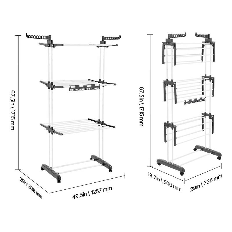 67.5“ Foldable Clothes Drying Rack Rolling Folding 4-Tier Dryer Hanger 4 Castors gallery