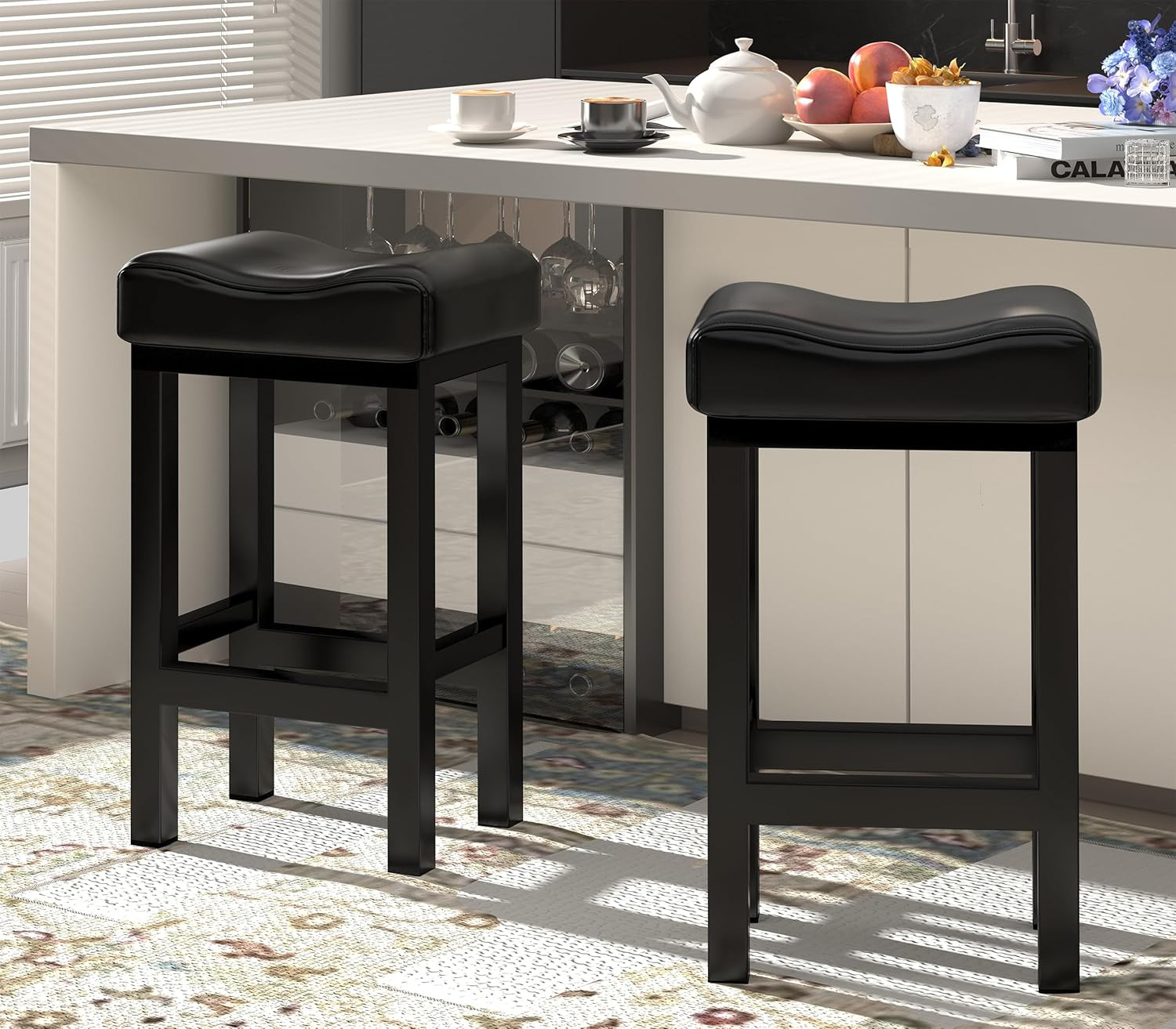 Bar Stools Set of 2, 25 Inch Counter Height BarStools for Kitchen Island, Faux L gallery