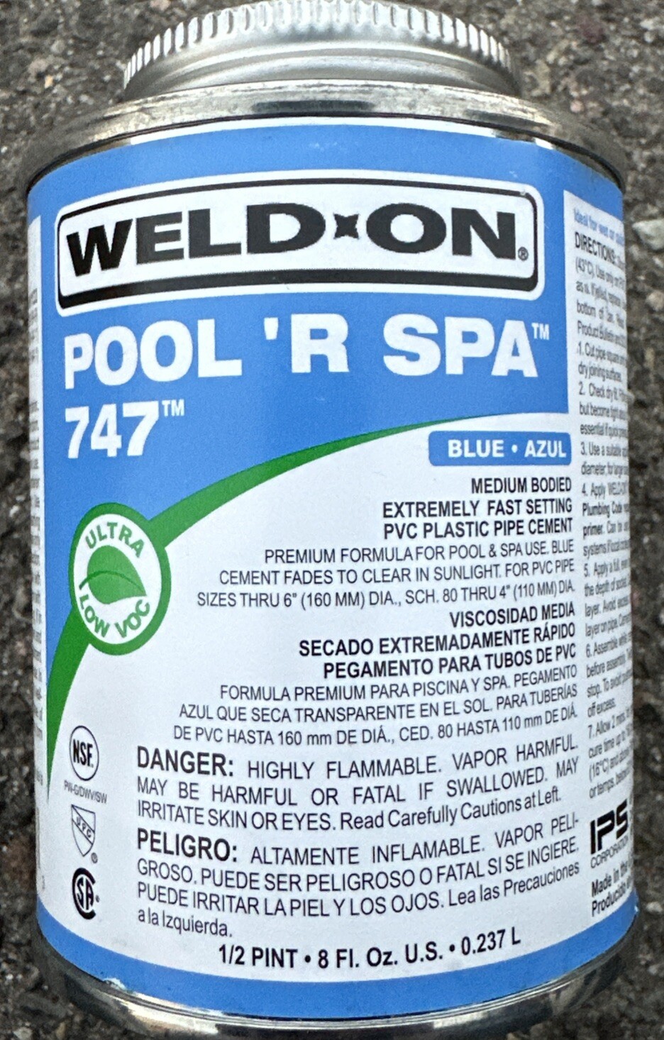 Weld On Pool ‘R Spa 747 Medium Blue Glue 8 FL OZ fades to clear in sun light New gallery