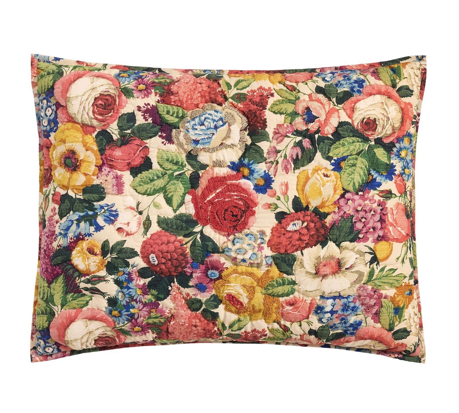 Pottery Barn Lorain Multi Floral Embroidered Reversible Quilted Standard Sham gallery