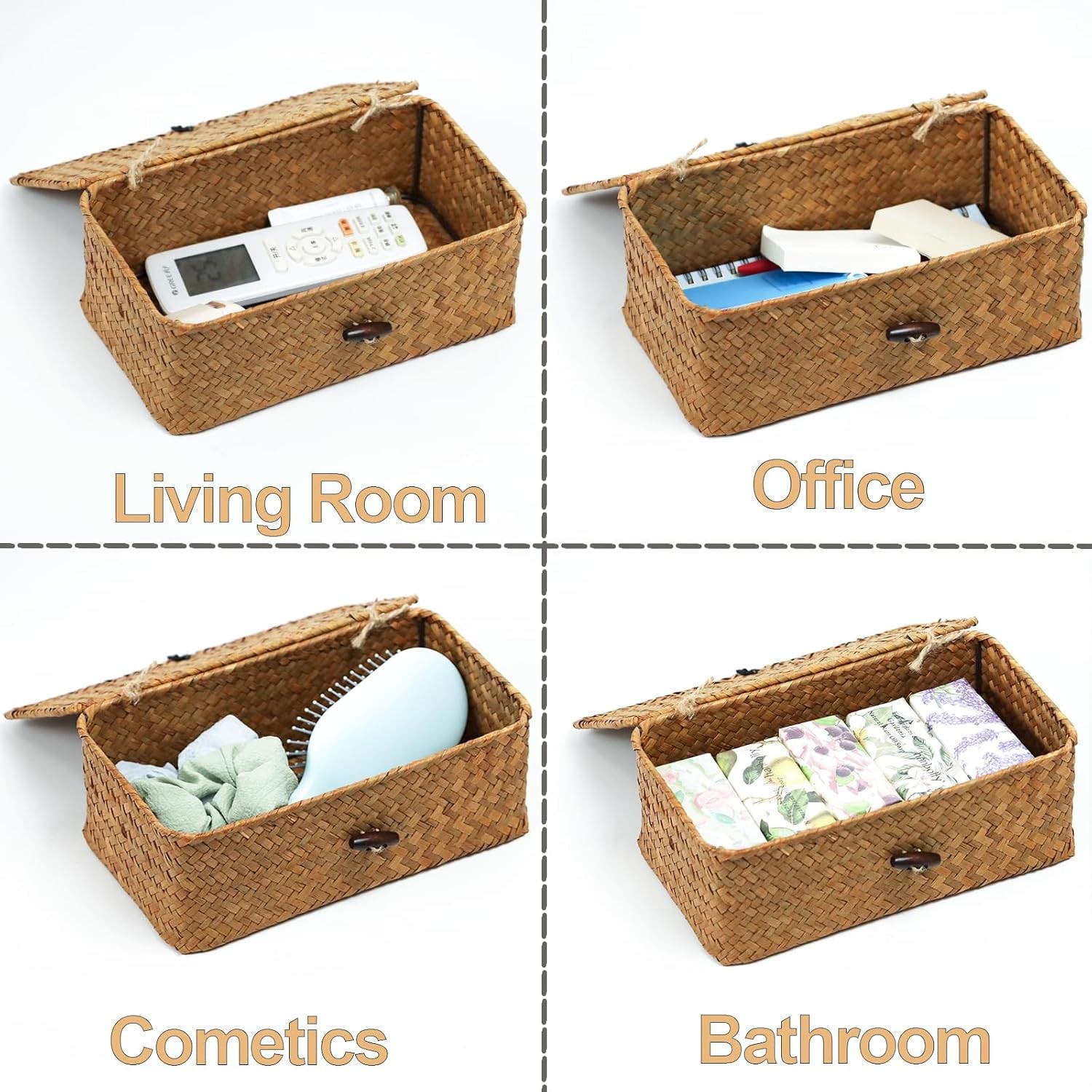 Wicker Storage Basket with Lid, Natural Seagrass Storage Baskets for Organizing gallery