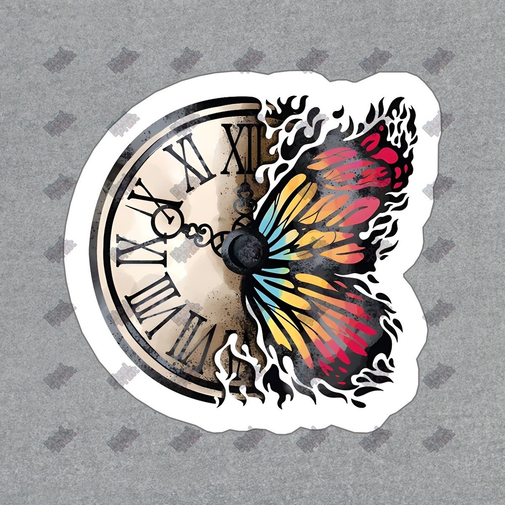 Colorful Butterfly Clock Vinyl Sticker Artistic Decal for Laptops, #201287