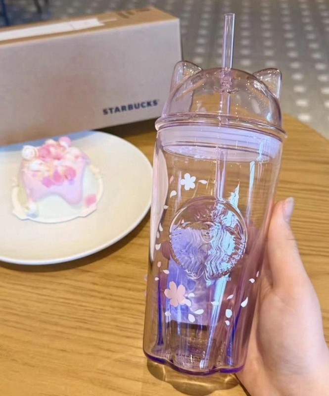 Starbucks Sakura Limited Edition Cat Ear Purple Gradient Glass Cold Cup 500ml gallery