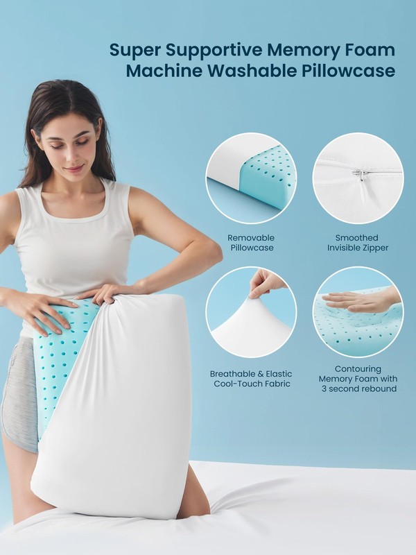 Sleep Zone Cooling Memory Foam Firm Pillow Queen Breathable Odorless Cool gallery
