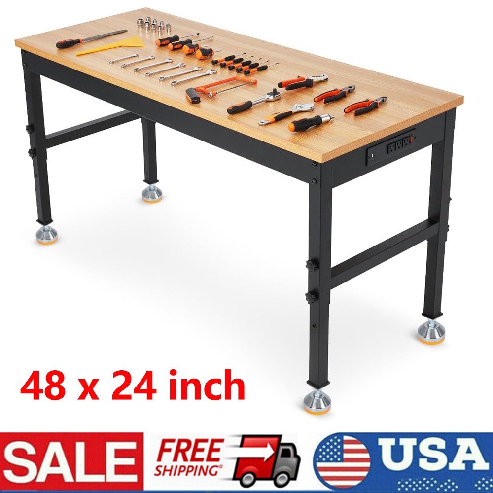 Workpro 48" Workbench Adjustable Height Work Table 2500LBS Load Wood Top Table gallery