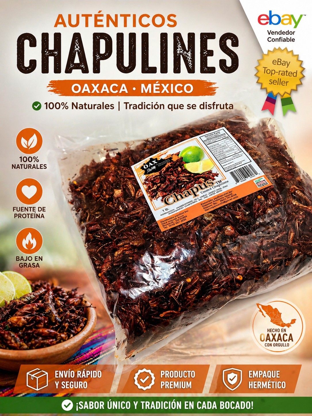 • 1 LB CHAPULINES PICOSITOS "Fresh" (spicy grasshoppers) OAXACA gallery